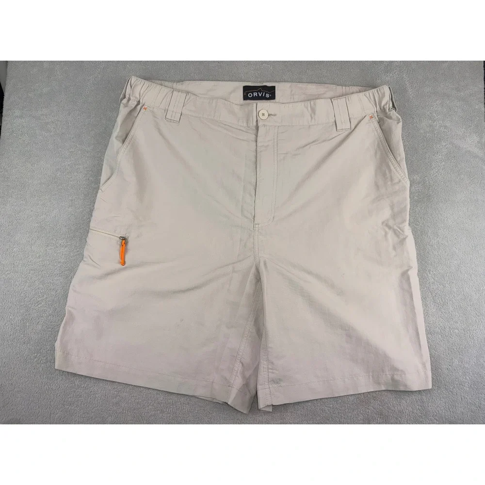Orvis Mens Nylon Hiking Shorts Size 42 XL Stone Beige Cargo Fishing Outdoor